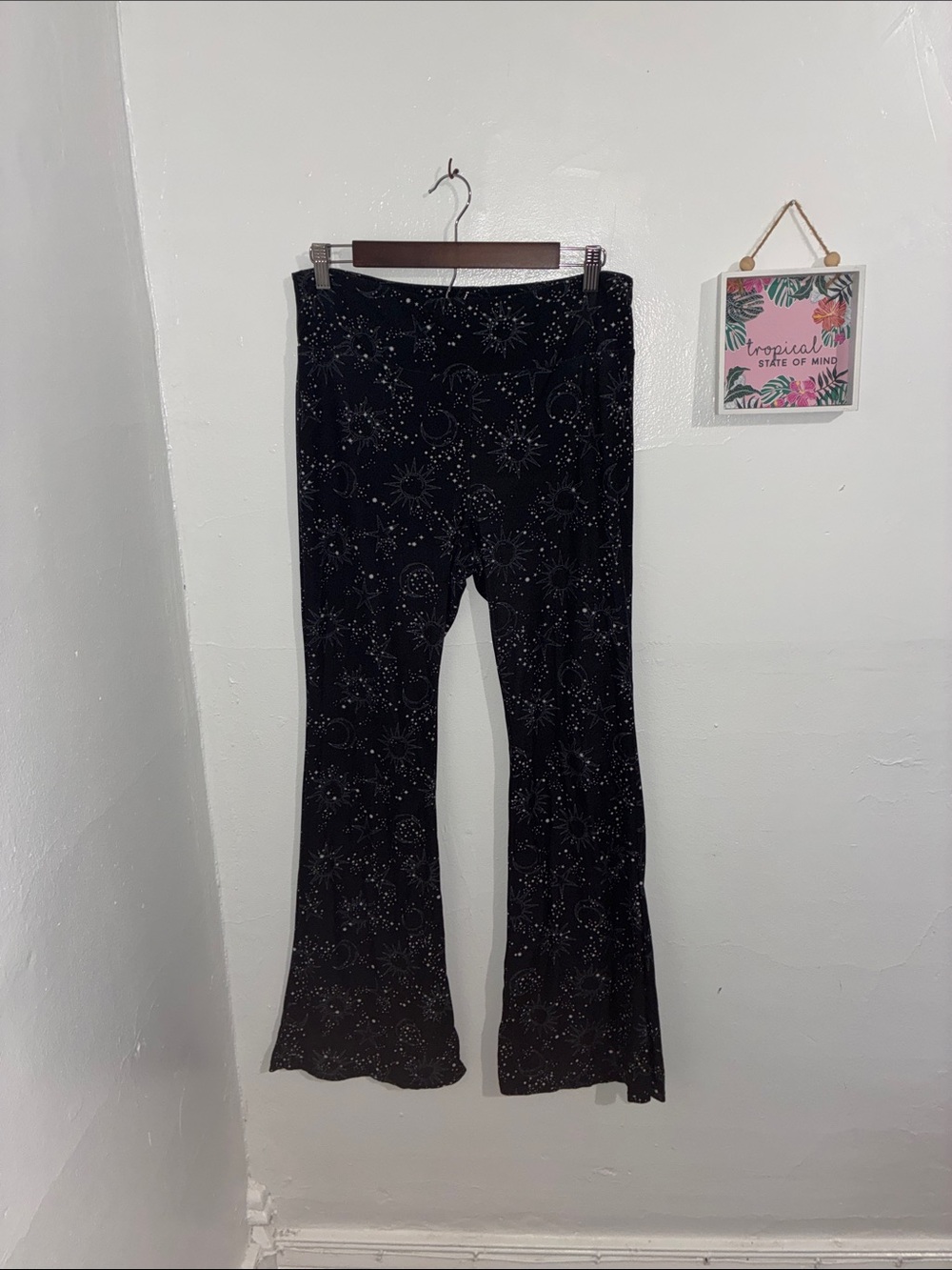 Women’s Black Star & Moon Printed Flare Pants